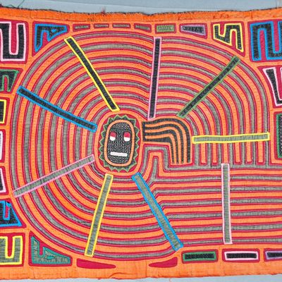 Sale Photo Thumbnail #46: Guna Mola Panel Spirit Face with Radiating Labyrinth
