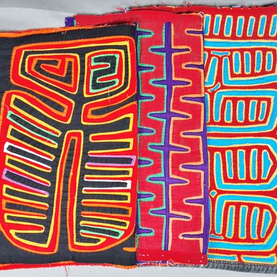 Sale Photo Thumbnail #227: Group of 3 Guna Mola Panels Abstract Geometric Designs