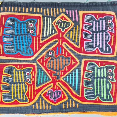 Sale Photo Thumbnail #123: Guna Mola Panel Stylized Cats and Birds