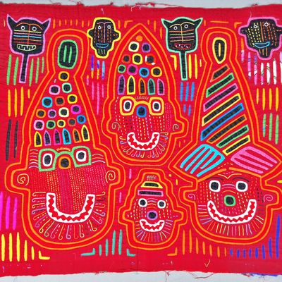 Sale Photo Thumbnail #72: Guna Mola Panel Spirit Figures with Jaguars