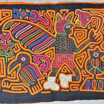 Sale Photo Thumbnail #167: Guna Mola Panel Soulbird with Spirit Figure