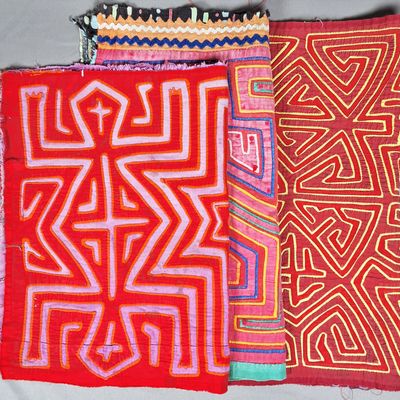 Sale Photo Thumbnail #229: Group of 3 Guna Mola Panels Abstract Geometric Designs