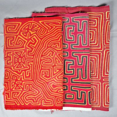 Sale Photo Thumbnail #231: Group of 3 Guna Mola Panels Abstract Geometric Labyrinth