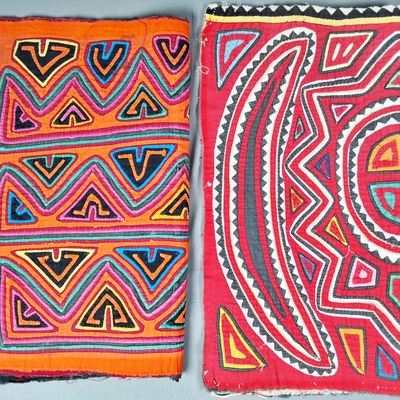 Sale Photo Thumbnail #187: Group of 2 Guna Mola Panels Abstract Star and Geometric