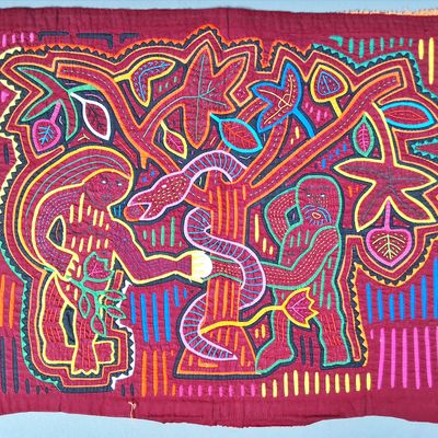 Sale Photo Thumbnail #59: Guna Mola Panel Adam and Eve with the Serpent at the Tree of Knowledge