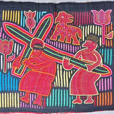 Sale Photo Thumbnail #10: Guna Mola Panel Two Figures Bearing a Cross