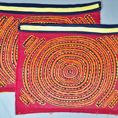Sale Photo Thumbnail #176: Pair of Guna Mola Panels Concentric Circle Design with Sawtooth Channels