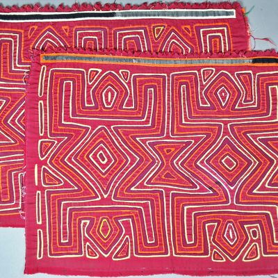Sale Photo Thumbnail #160: Pair of Guna Mola Panels Abstract Figural Design