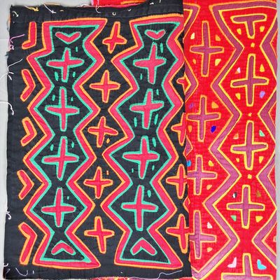 Sale Photo Thumbnail #193: Group of 2 Guna Mola Panels Repeating Diamond Cross Motif