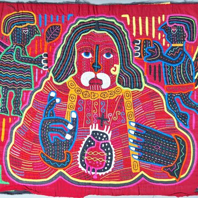 Sale Photo Thumbnail #56: Guna Mola Panel Syncretic Christ Figure with Sacred Heart