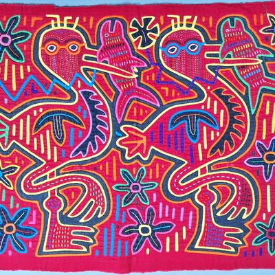 Sale Photo Thumbnail #47: Guna Mola Panel Pelicans with Fish