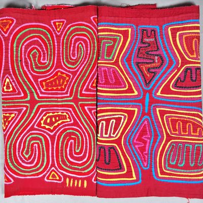 Sale Photo Thumbnail #213: Group of 2 Guna Mola Panels Abstract Organic