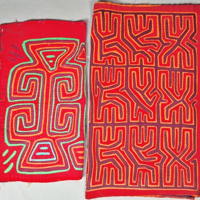Sale Photo Thumbnail #188: Group of 2 Guna Mola Panels Red Abstract