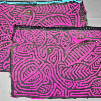 Sale Photo Thumbnail #159: Pair of Guna Mola Panels Large Birds with Herringbone Plumage