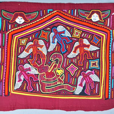 Sale Photo Thumbnail #162: Guna Mola Panel Narrative Scene with Angels and Serpent