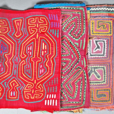 Sale Photo Thumbnail #232: Group of 3 Guna Mola Panels Abstract Geometric Curvilinear