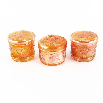 Sale Photo Thumbnail #199: Carnival Glass Covered Powder Jars: 3-Pc Lot
