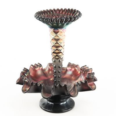 Sale Photo Thumbnail #60: Carnival Glass: Dugan Epergne 2-Pc Lot