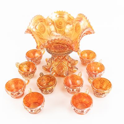 Sale Photo Thumbnail #50: Carnival Glass: Imperial Fashion 12pc Punch Set