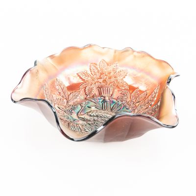 Sale Photo Thumbnail #106: Carnival Glass M'burg Peacock Large Bowl