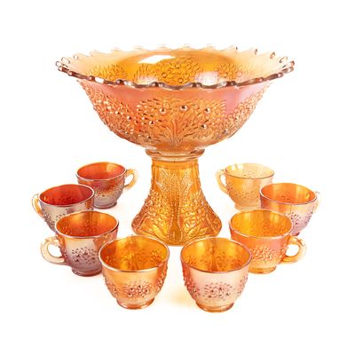 Sale Photo Thumbnail #124: Carnival Glass Fenton Orange Tree 10-Pc Set