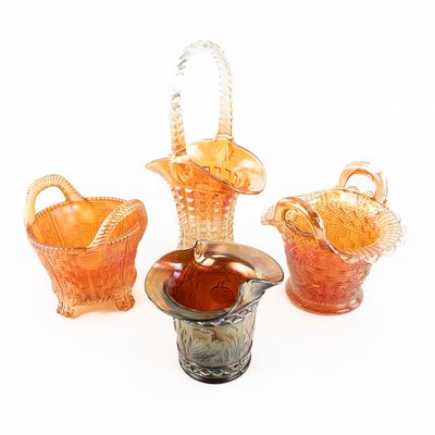 Sale Photo Thumbnail #86: Carnival Glass: Baskets & Hat 4-Pc Lot