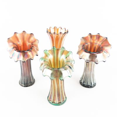 Sale Photo Thumbnail #187: Carnival Glass: Westmoreland Corinth Vases 4pc Lot