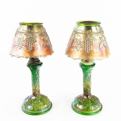 Sale Photo Thumbnail #37: Carnival GlassNorthwood Grape & Cable Lamps (Pair)
