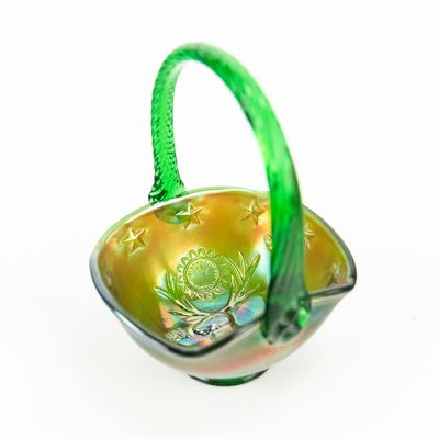 Sale Photo Thumbnail #34: Carnival Glass: Fenton Green Mini Elks Basket