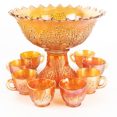 Sale Photo Thumbnail #118: Carnival Glass Fenton Orange Tree 10-Pc Set