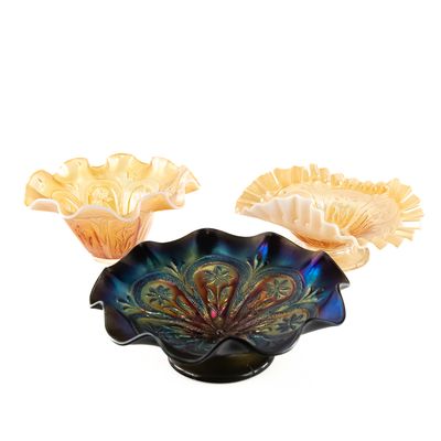 Sale Photo Thumbnail #180: Carnival Gls Dugan Flowers & Flames Bowls 3pc Lot