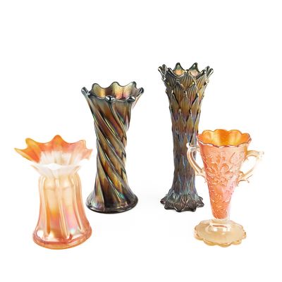 Sale Photo Thumbnail #152: Carnival Glass Vases: 4-Pc Lot