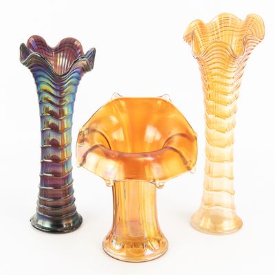 Sale Photo Thumbnail #201: Carnival Glass: Imperial Vases 3pc Lot