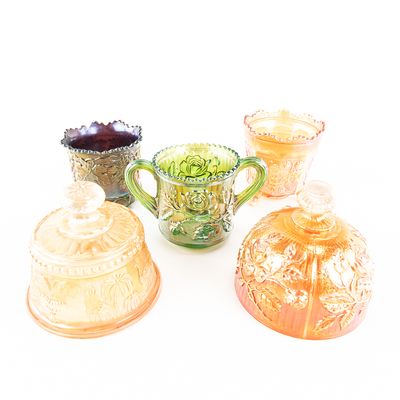 Sale Photo Thumbnail #100: Carnival Glass: Assortment 5-Pc Lot