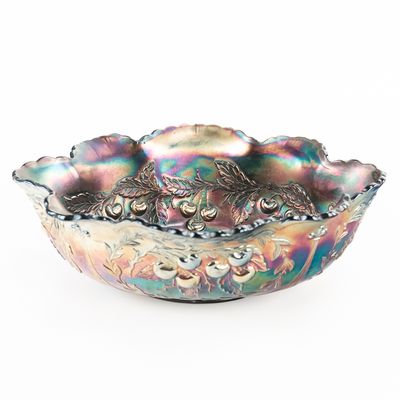 Sale Photo Thumbnail #107: Carnival Glass: Dugan Peach & Pear Large Oval Bowl