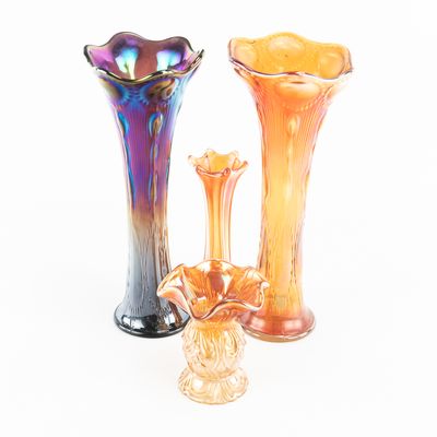 Sale Photo Thumbnail #183: Carnival Glass: Imperial Vases 4pc Lot