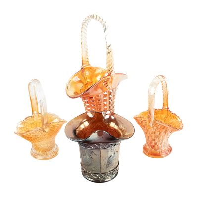 Sale Photo Thumbnail #14: Carnival Glass: Baskets & Hat 4-Pc Lot