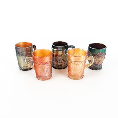 Sale Photo Thumbnail #114: Carnival Glass: Dugan Mugs 5-Pc Lot