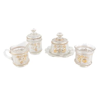 Sale Photo Thumbnail #72: Carnival Glass: Northwood Peach 6pc Table Set