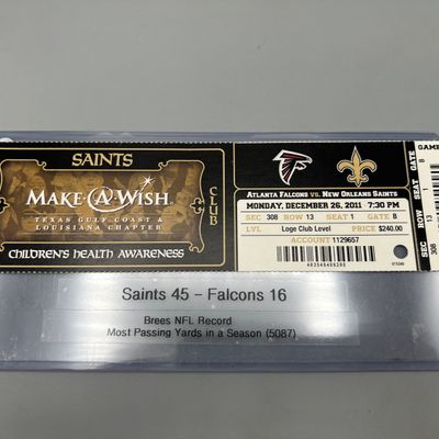 December 26th, 2011 New Orleans Saints Vs. Atlanta Falcons Ticket  -  Brees Breaks Marino's Record For Most Passing Yards In A Season