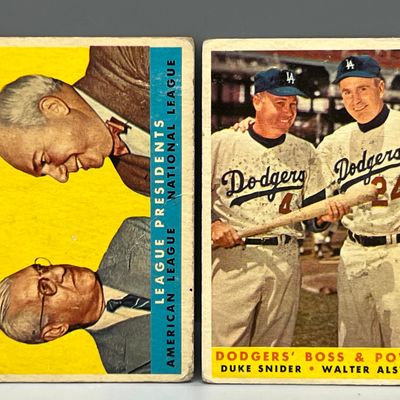 1958 Topps League Presidents #300 & Dodgers Boss & Power Snider/Alston #314