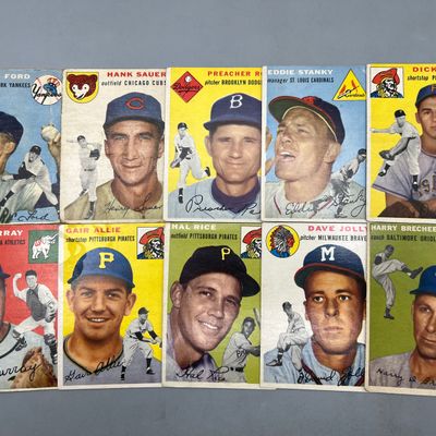 (10) 1954 Topps Baseball Cards W/ Whitey Ford (Poor condition) - Varying Conditions