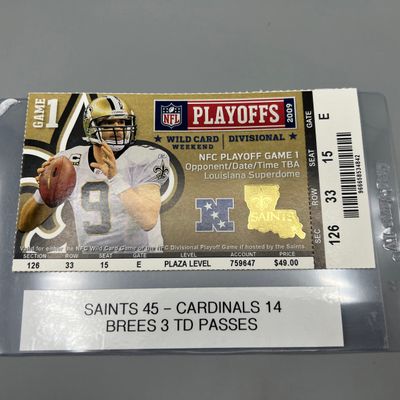 2009 NFC Divisional New Orleans Saints Vs. Arizona Cardinals Ticket  - Brees 3 TDs, Kurt Warner Final Game