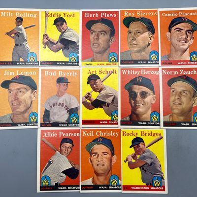 (13) 1958 Topps Washington Senators Baseball Cards - Varying Conditions