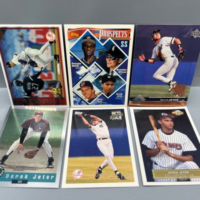 (6) Derek Jeter Baseball Cards W/ Rookies/Prospects - Varying Conditions