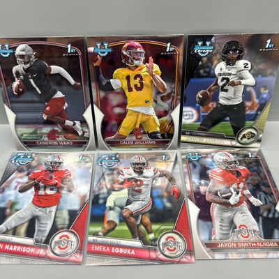 (6) 2020s Bowman University Football Star Player 1st Bowman Rookies - Cam Ward, Caleb Williams, Shedeur Sanders