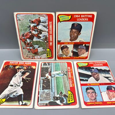 (5) 1965 Topps Leaders & World Series Baseball Cards - Varying Conditions