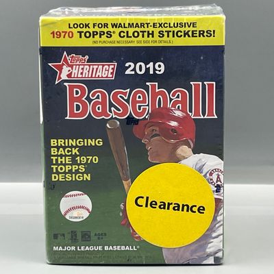 2019 Topps Heritage Baseball Factory Sealed Blaster Box - Retail exclusive cloth sticker
