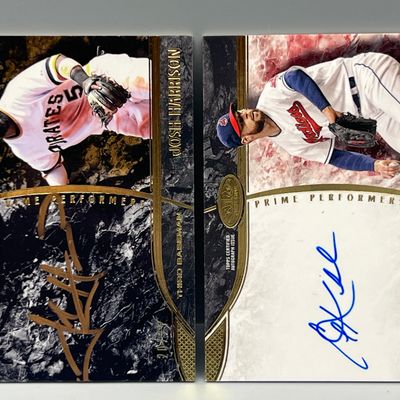 2016 Topps Tier One Corey Kluber On Card Prime Performers Auto #/149 & Josh Harrison Gold Ink Auto #/25