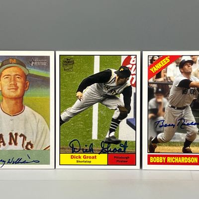 (3) Vintage Baseball Star Player Topps & Bowman Reprint Autos - Dick Groat, Bobby Richardson, & Davey Williams